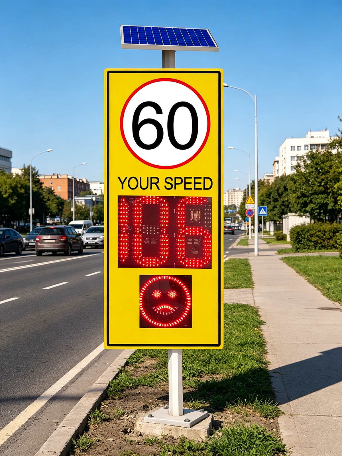 188 and smile face radar speed sign